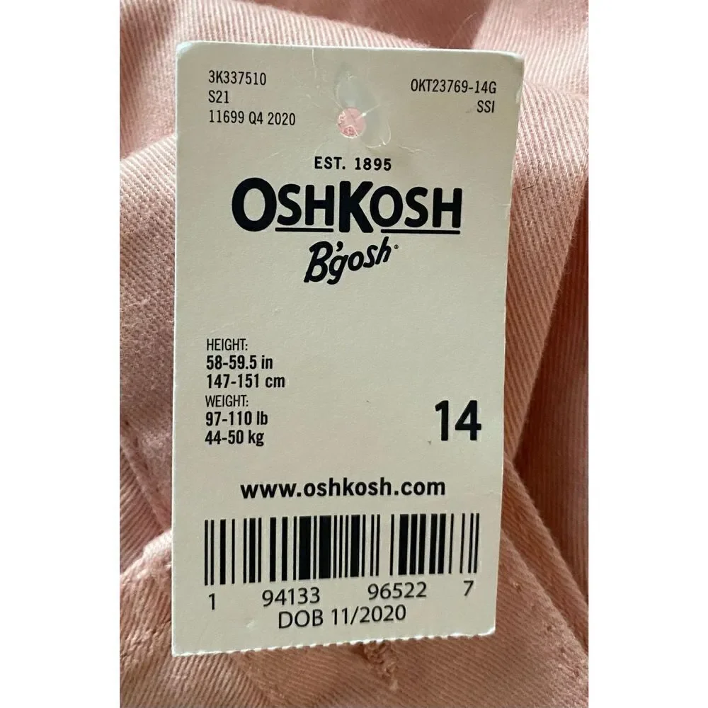 Oshkosh Pink Denim Jacket with lace yoke, Sz:14 NWT